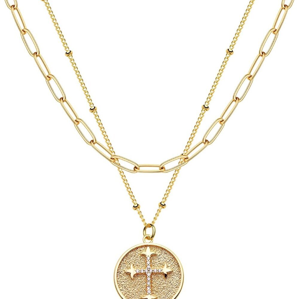 Layered Heart Necklace Pendant Handmade 18k Gold Plated Dainty Gold Choker Arrow